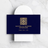 Elegant Greek Key Designer Logo Gold/donkerblauw Visitekaartje