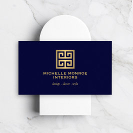 Elegant Greek Key Designer Logo Gold/donkerblauw Visitekaartje