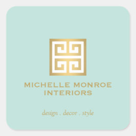 Elegant Greek Key Designer Logo Gold/Mint Vierkante Sticker