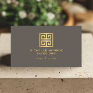 Elegant Greek Key Designer Logo Gold/Taupe Visitekaartje