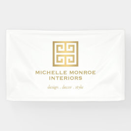 Elegant Greek Key Designer Logo Gold/White Spandoek