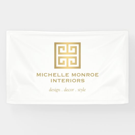 Elegant Greek Key Designer Logo Gold/White Spandoek (Horizontaal)