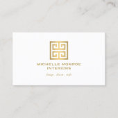 Elegant Greek Key Designer Logo Gold/White Visitekaartje (Voorkant)