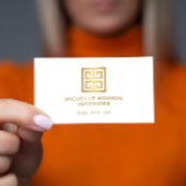 Elegant Greek Key Designer Logo Gold/White Visitekaartje