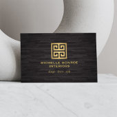 Elegant Greek Key Designer Logo Gold/Woodgrain Visitekaartje