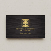 Elegant Greek Key Designer Logo Gold/Woodgrain Visitekaartje