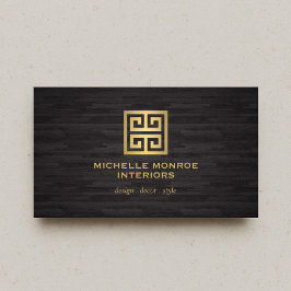 Elegant Greek Key Designer Logo Gold/Woodgrain Visitekaartje