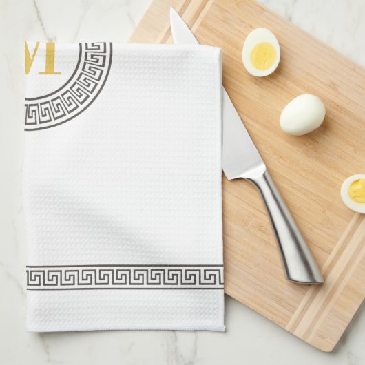 Elegant Greek Key Monogram Kitchen Towels Theedoek (Quarter Fold)