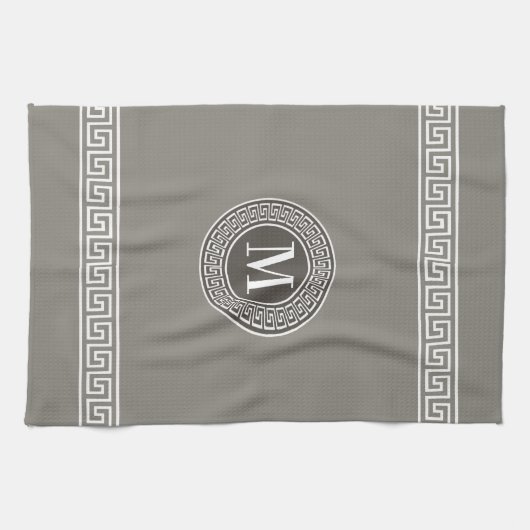 Elegant Greek Key Monogram Kitchen Towels Theedoek (Horizontaal)
