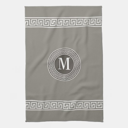Elegant Greek Key Monogram Kitchen Towels Theedoek (Verticaal)