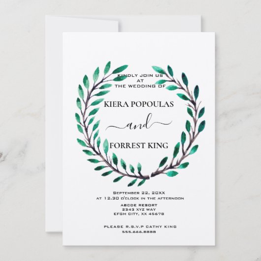 Elegant Greek Leaf Tiara Crown Wedding Invitation Kaart (Voorkant)