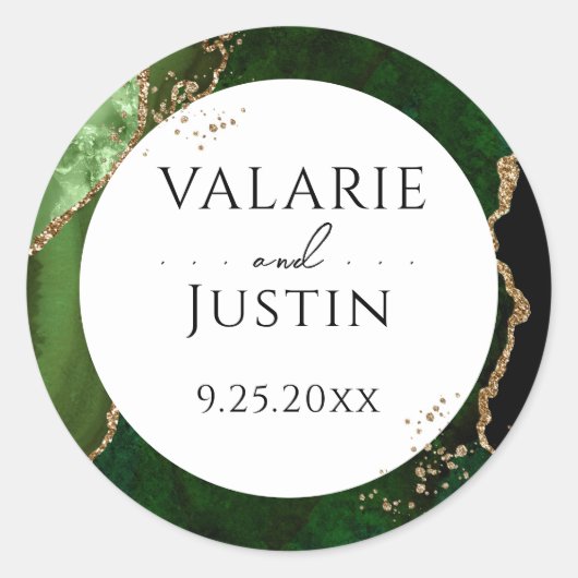 Elegant Green Agate Gold Glitter Wedding Sticker (Voorkant)