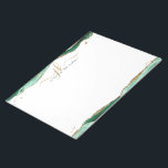 Elegant Green Agate Script Monogram Initialen Notitieblok<br><div class="desc">Gepersonaliseerd, elegant notitieblok met kalligrafiescript initialen of monogram en naam in groen en goud met groene gewas en faux goudglitter grensaccenten. WIJZIGINGEN: De stijl, de kleur, de grootte en de plaatsing van de tekstdoopvont kunnen worden veranderd door op EDIT voor een douane te klikken kijkt. BIJSTAND: Voor hulp bij ontwerpwijziging...</div>