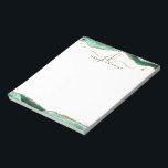 Elegant Green Agate Script Monogram Initialen Notitieblok<br><div class="desc">Gepersonaliseerd, elegant notitieblok met kalligrafiescript initialen of monogram en naam in goud en groen met groene gewas en faux goudglitter grensaccenten. WIJZIGINGEN: De stijl, de kleur, de grootte en de plaatsing van de tekstdoopvont kunnen worden veranderd door op EDIT voor een douane te klikken kijkt. BIJSTAND: Voor hulp bij ontwerpwijziging...</div>