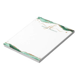 Elegant Green Agate Script Monogram Initialen Notitieblok
