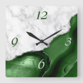 Elegant Green Agate Silver Glitter Marble Vierkante Klok (Voorkant)