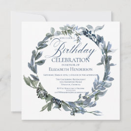 Elegant Green and Blue Floral Birthday Invitation