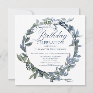 Elegant Green and Blue Floral Birthday Invitation