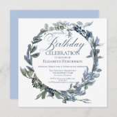 Elegant Green and Blue Floral Birthday Invitation (Voorkant / Achterkant)