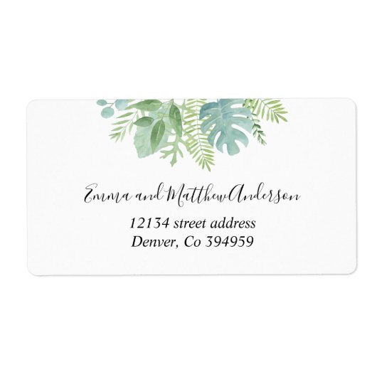 Elegant Green and Blue Palm Greenery Shipping Etiket (Voorkant)