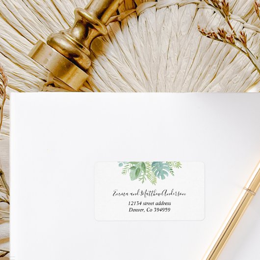 Elegant Green and Blue Palm Greenery Shipping Etiket