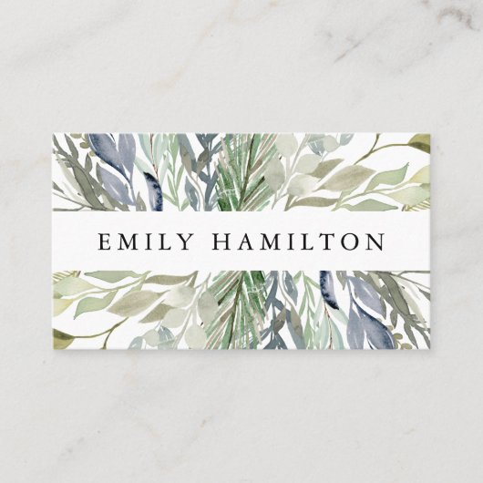 Elegant Green and Blue Waterverf Foliage Visitekaartje (Voorkant)