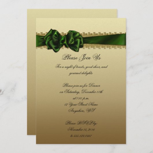 Elegant Green and Gold Corporate Party Invite Kaart (Voorkant / Achterkant)