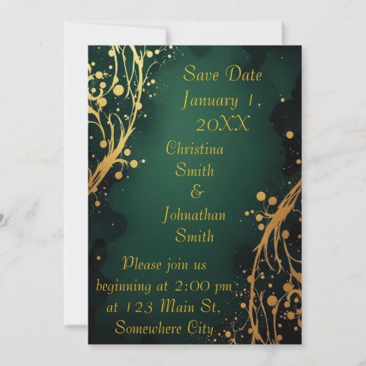 Elegant Green and Gold Design Wedding Invitation Kaart (Voorkant)