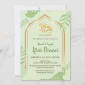 Elegant Green and Gold Floral Iftar Dinner Kaart (Voorkant)