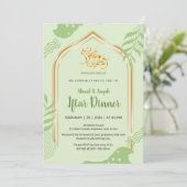 Elegant Green and Gold Floral Iftar Dinner Kaart (Staand voorkant)