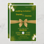 Elegant Green and Gold Floral Wedding Invite Kaart (Voorkant / Achterkant)