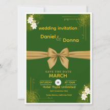 Elegant Green and Gold Floral Wedding Invite