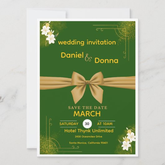 Elegant Green and Gold Floral Wedding Invite Kaart (Voorkant)