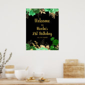 Elegant Green and Gold Flowers Birthday Party Poster (Keuken)