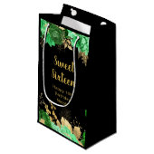 Elegant Green and Gold Flowers Sweet Sixteen Klein Cadeauzakje (Voorkant Gekanteld)
