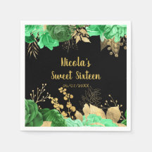 Elegant Green and Gold Flowers Sweet Sixteen
