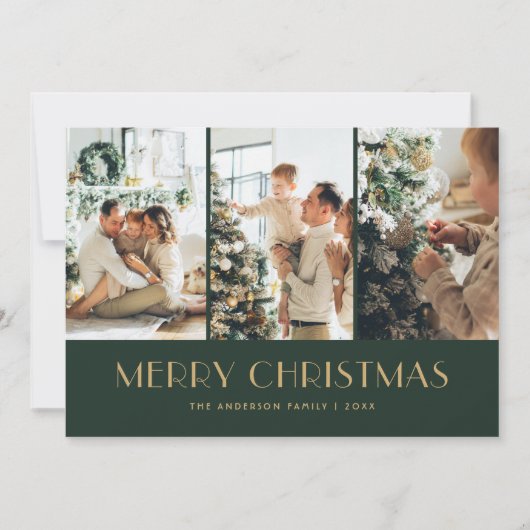 Elegant Green and Gold Foil Stars Fotokerstmis Feestdagenkaart (Voorkant)