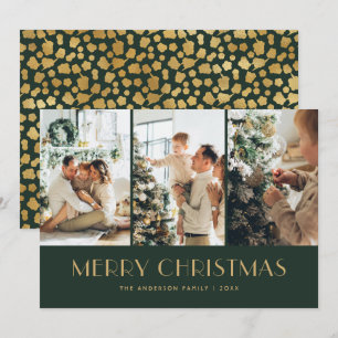 Elegant Green and Gold Foil Stars Fotokerstmis Feestdagenkaart