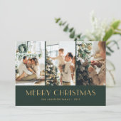 Elegant Green and Gold Foil Stars Fotokerstmis Feestdagenkaart (Staand voorkant)