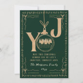 Elegant Green and Gold “JOY” Winter Village Scene Feestdagenkaart (Voorkant)