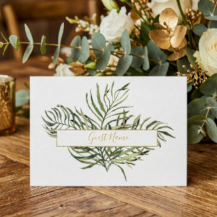 Elegant Green and Gold Leaf Table Place Card Kaart