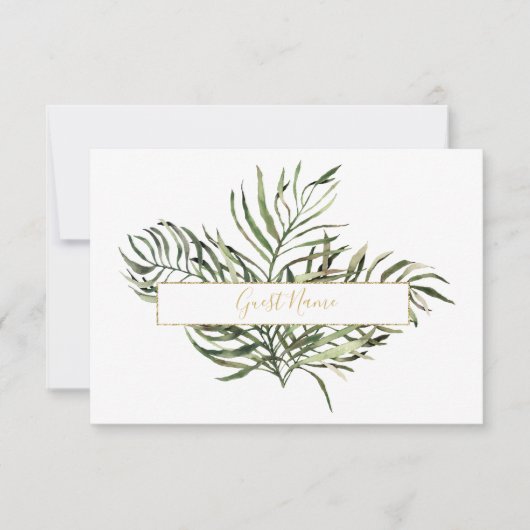 Elegant Green and Gold Leaf Table Place Card Kaart (Voorkant)