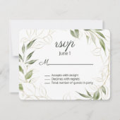 Elegant Green and Gold Leaves Wedding RSVP Kaartje (Voorkant)