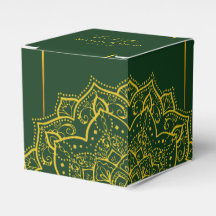 Elegant Green and Gold Mandala Wedding Favor Box
