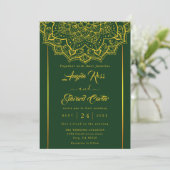Elegant Green and Gold Mandala Wedding Invitation Save The Date (Staand voorkant)