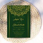 Elegant Green and Gold Mandala Wedding Invitation Save The Date