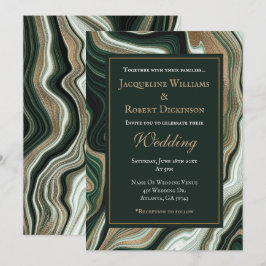 Elegant Green and Gold Marble Wedding Kaart