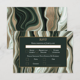 Elegant Green and Gold Marble Wedding RSVP Kaartje