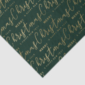 Elegant Green and Gold Merry-kersttekst Tissuepapier (Detail)