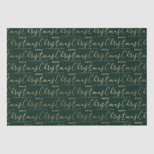 Elegant Green and Gold Merry-kersttekst Tissuepapier (Voorkant)